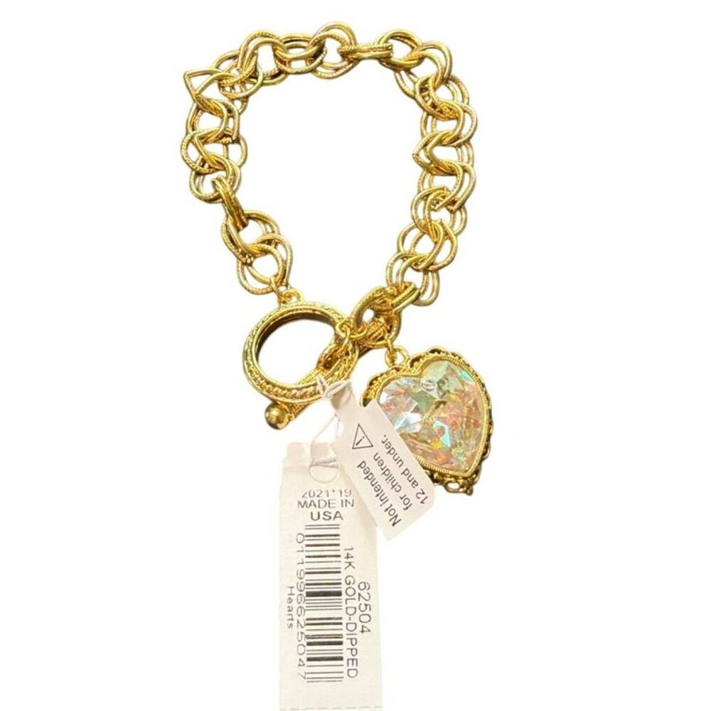 NWT 1928 Aurora Borealis Swarovski Crystal Heart Charm Bracelet Gold Netflix OBX